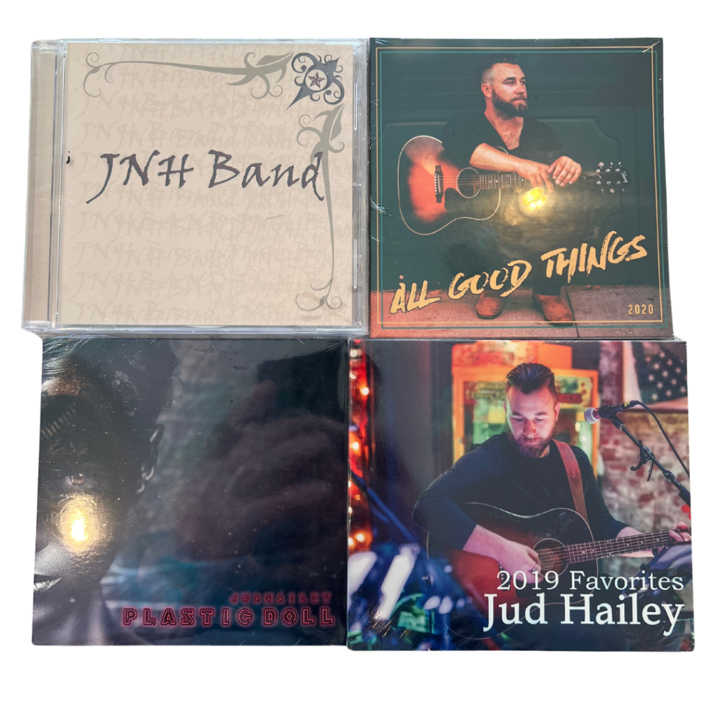 Album bundle image showcasing three Jud Hailey Music albums: 'Vol 1 - The First Album,' 'All Good Things - 2020 Full Album Release,' and '2019 Favorites - Favorite Songs of 2019,' each with unique cover art reflecting the distinct themes and sounds of the collections.